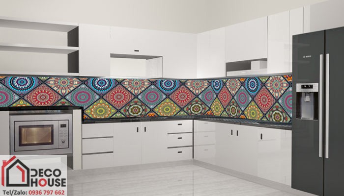 Tranh kính 3D ốp bếp gạch bông
