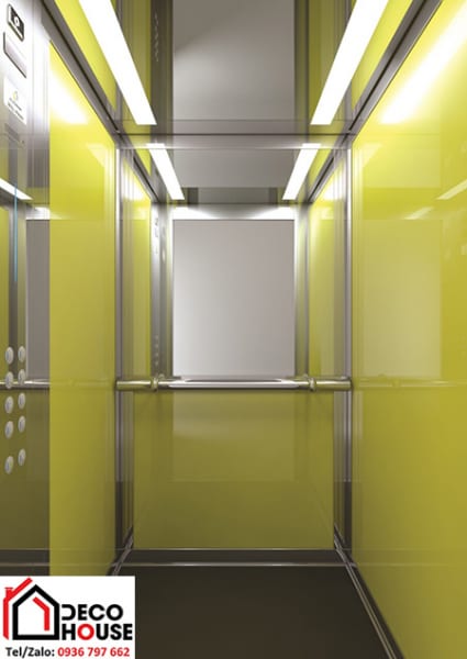 Kính ốp màu vàng chanh trong thang máy