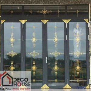 Cửa nhôm Xingfa kính hộp nan trang trí hoa đồng