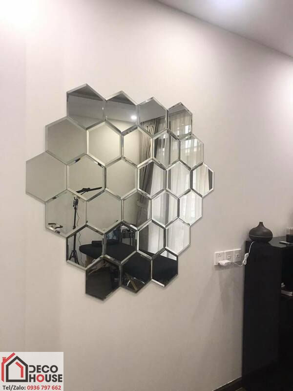 Gương dán tường trang trí hình lục giác