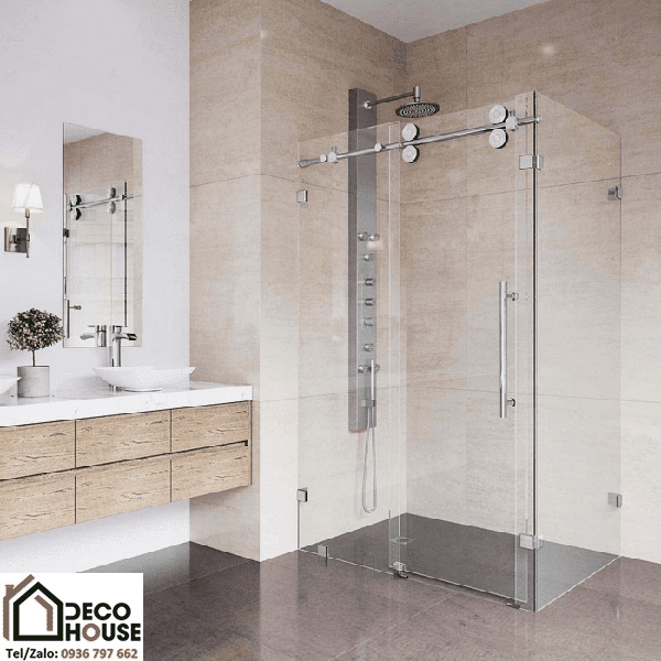 Vách kính nhà tắm cửa mở lùa